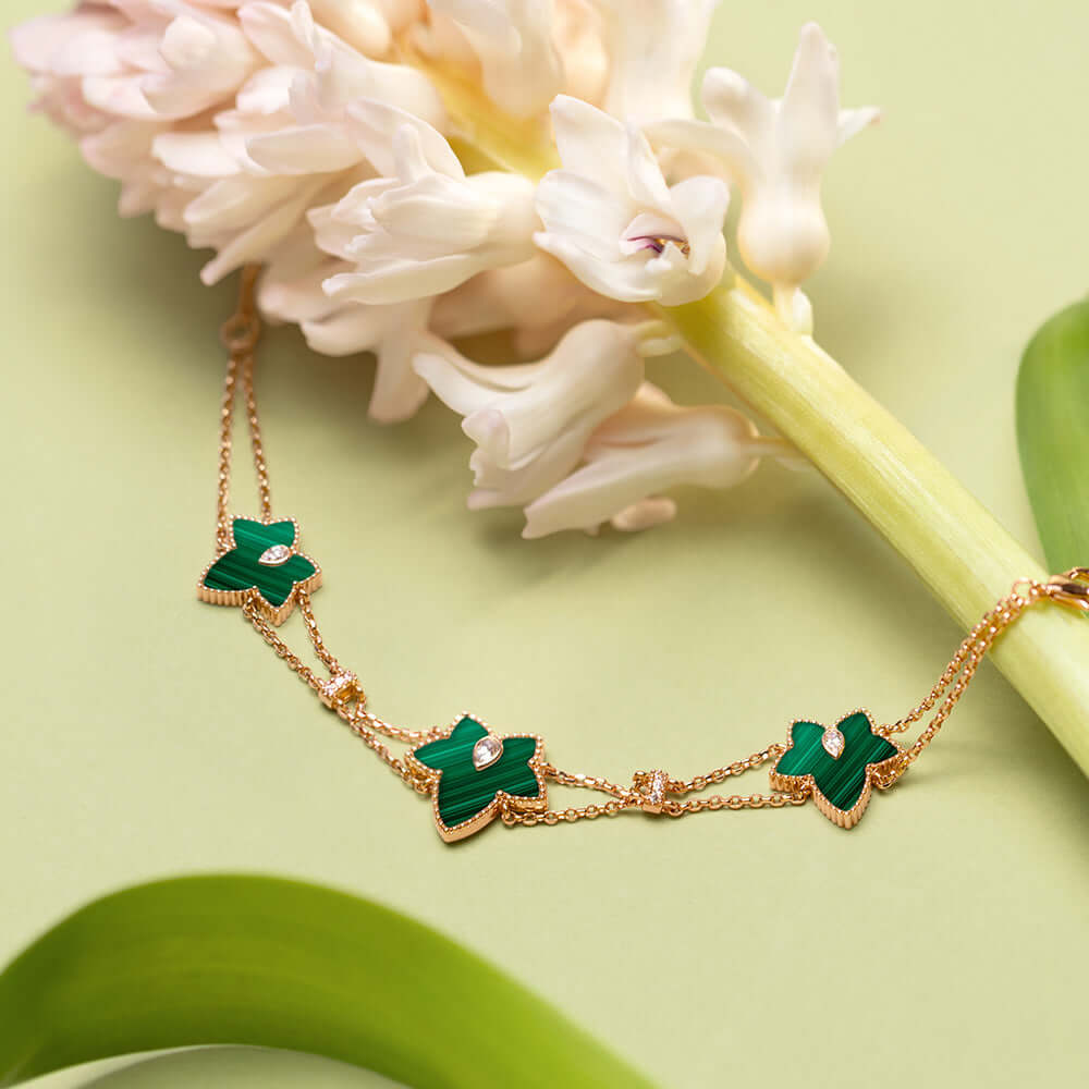 Malachite Bead Three-Leaf Bracelet