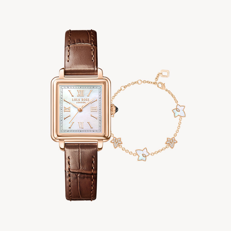 Cube Mother of Pearl Watch & Ivy Bracelet Gift Set